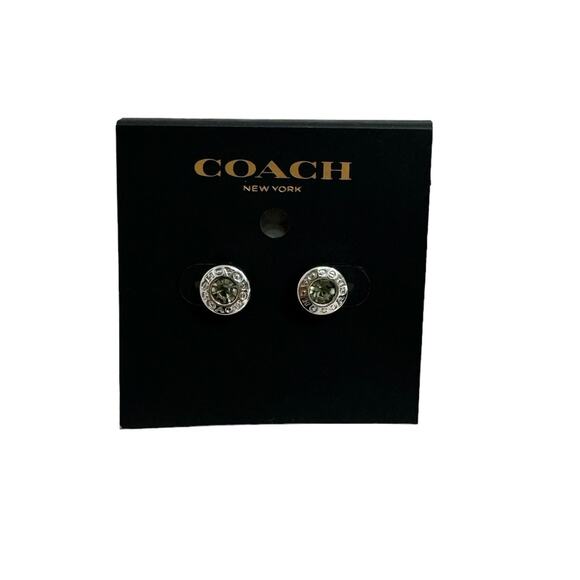 Coach Open Circle Stone Stud Earrings / Silver New - Picture 1 of 3